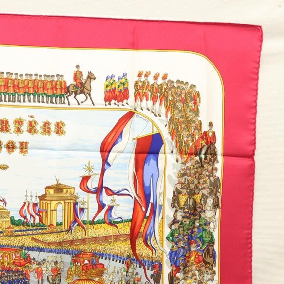 HERMES Carre 90 Scarf ""GRAND CORTEGE A MOSCOU"" Silk Red Auth hk2432 - Picture 3 of 16